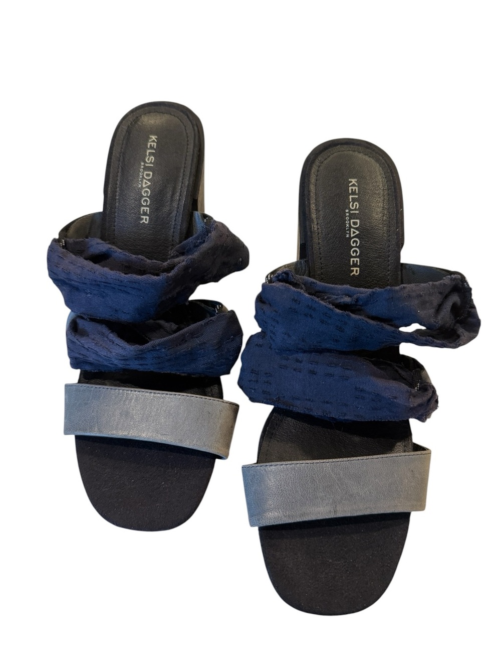 Kelsi Dagger Brooklyn Cosmo Navy Metallic Leather Block Heel Sandals Size 9 NWOB